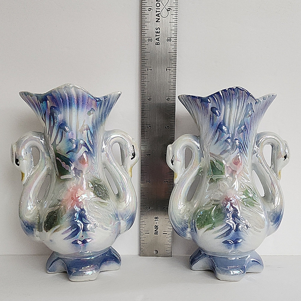 Lusterware Swan Ceramic Vase Set - Picture 14 of 16